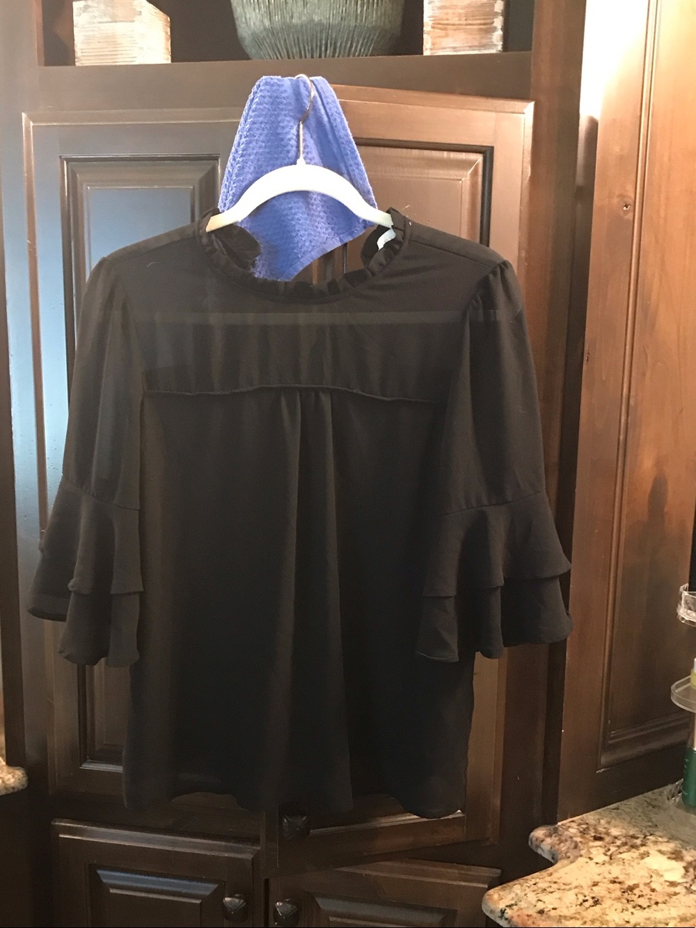 Monteau Black Ruffle Sleeve Blouse with Mock Neck